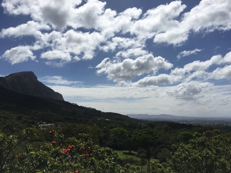 cheerful blue skies, Table Mountain view, Cape Town.